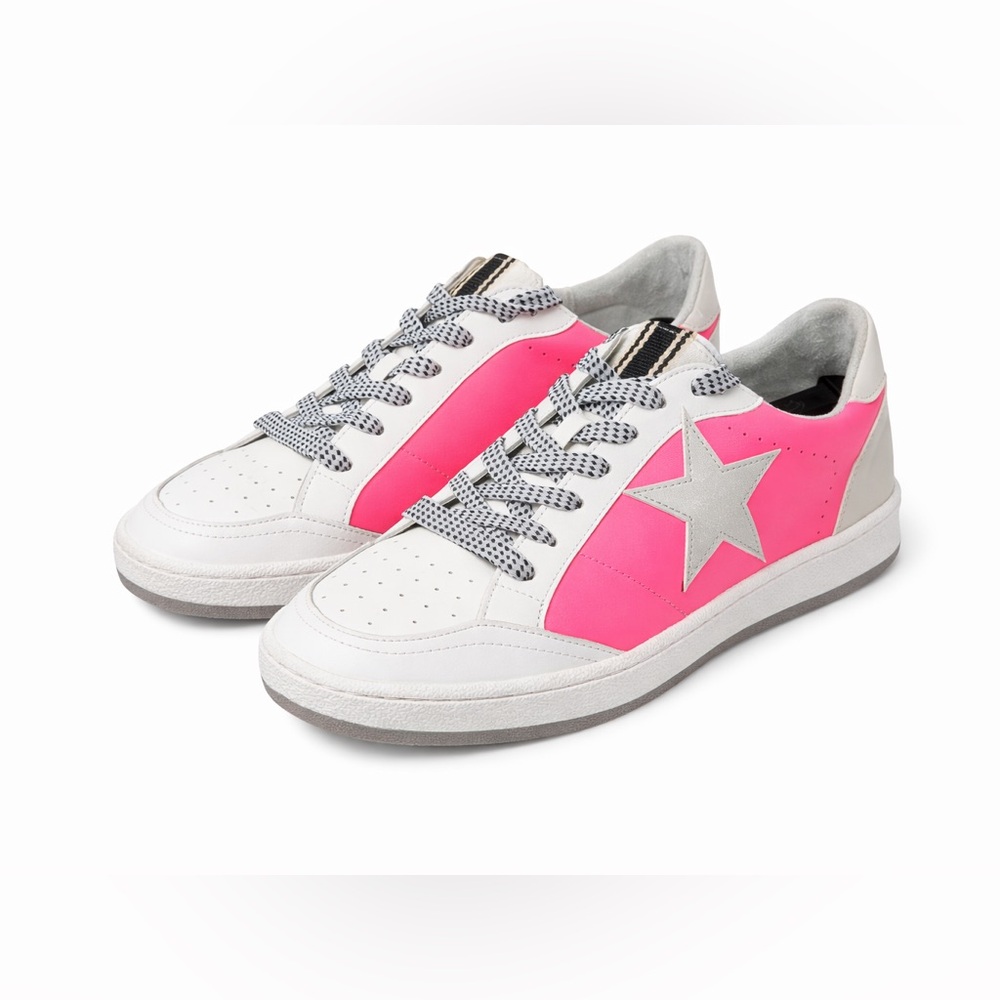 Shu Shop Pink Star Sneakers White Leather Low Top Euro Y2K Street- Size 10